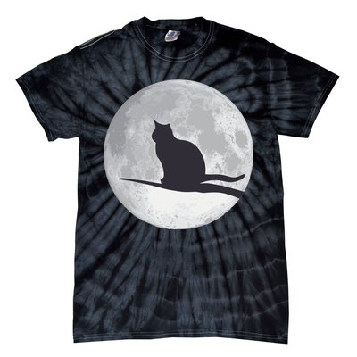 Full Moon Cat Silhouette Halloween Tie-Dye T-Shirt