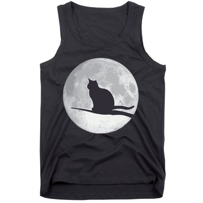 Full Moon Cat Silhouette Halloween Tank Top