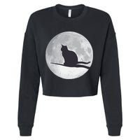 Full Moon Cat Silhouette Halloween Cropped Pullover Crew