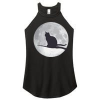 Full Moon Cat Silhouette Halloween Women’s Perfect Tri Rocker Tank