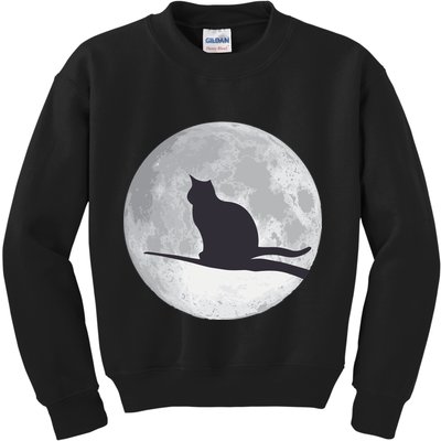 Full Moon Cat Silhouette Halloween Kids Sweatshirt