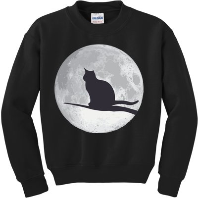 Full Moon Cat Silhouette Halloween Kids Sweatshirt