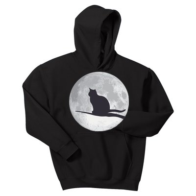 Full Moon Cat Silhouette Halloween Kids Hoodie