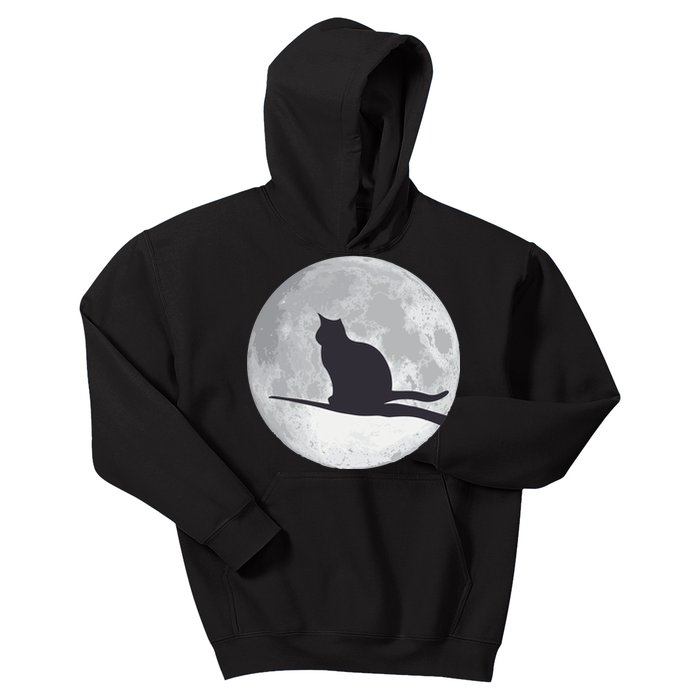 Full Moon Cat Silhouette Halloween Kids Hoodie