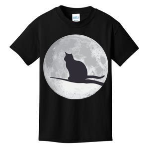 Full Moon Cat Silhouette Halloween Kids T-Shirt