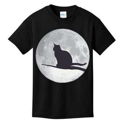 Full Moon Cat Silhouette Halloween Kids T-Shirt