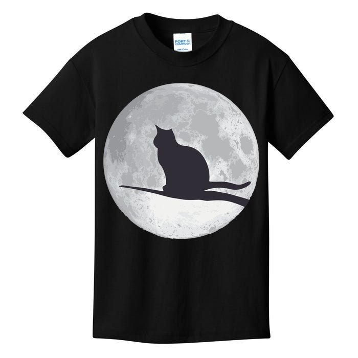 Full Moon Cat Silhouette Halloween Kids T-Shirt