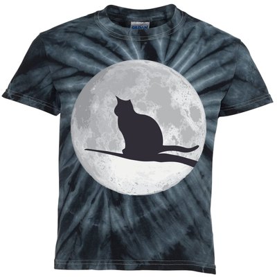 Full Moon Cat Silhouette Halloween Kids Tie-Dye T-Shirt