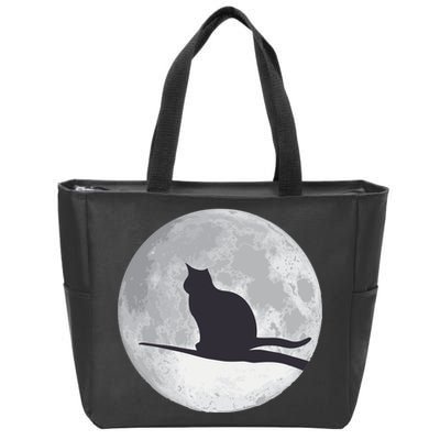 Full Moon Cat Silhouette Halloween Zip Tote Bag