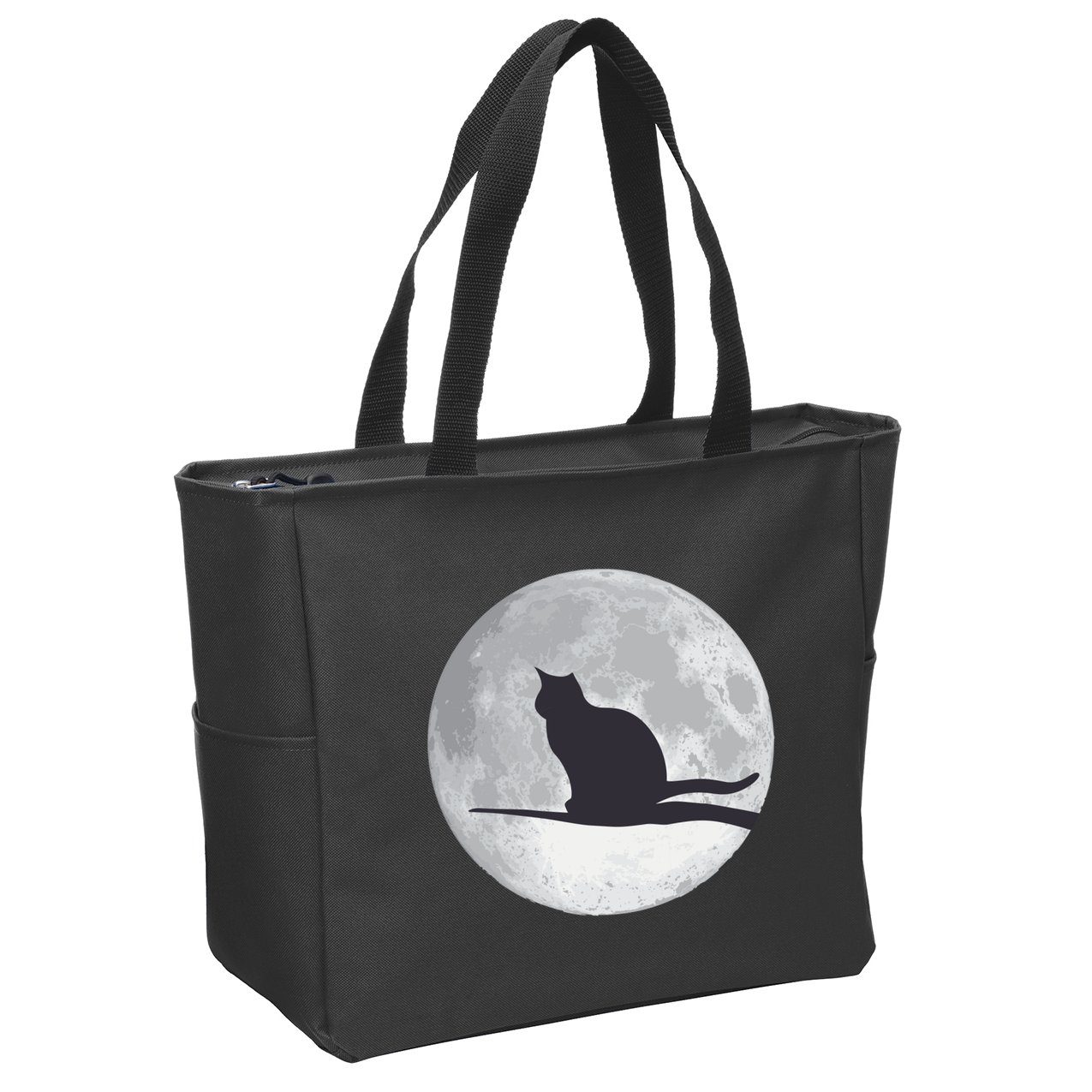 Full Moon Cat Silhouette Halloween Zip Tote Bag
