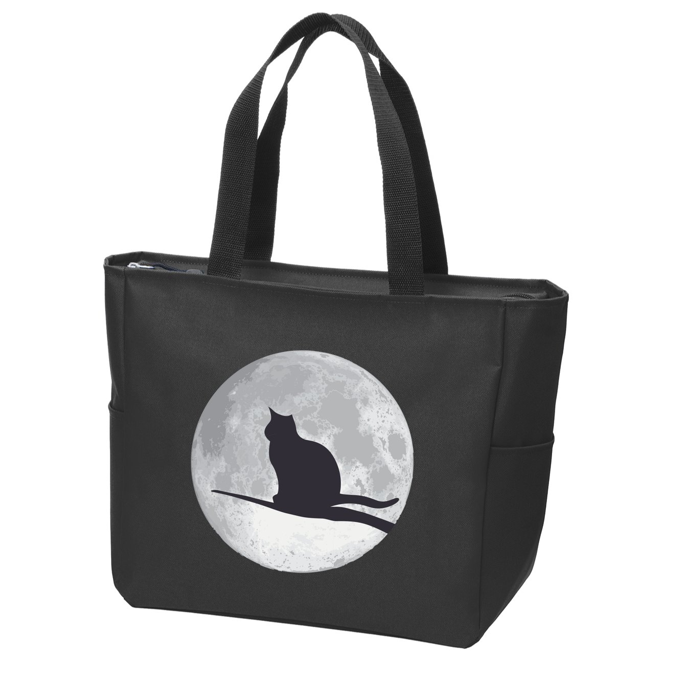Full Moon Cat Silhouette Halloween Zip Tote Bag