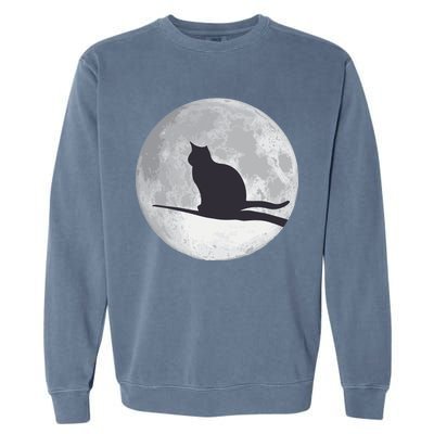 Full Moon Cat Silhouette Halloween Garment-Dyed Sweatshirt