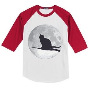 Full Moon Cat Silhouette Halloween Kids Colorblock Raglan Jersey