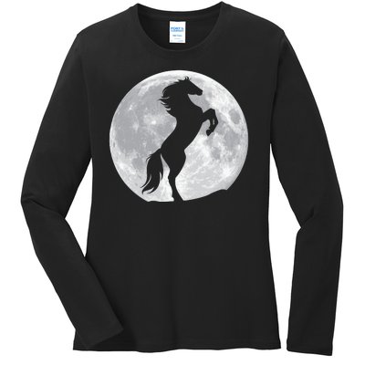 Full Moon Horse Ladies Long Sleeve Shirt