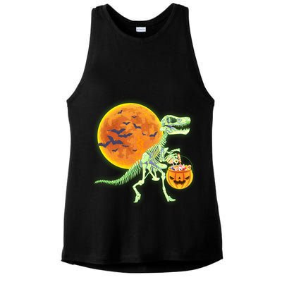 Full Moon T-Rex Dinosaur Skeleton Candy Ladies PosiCharge Tri-Blend Wicking Tank