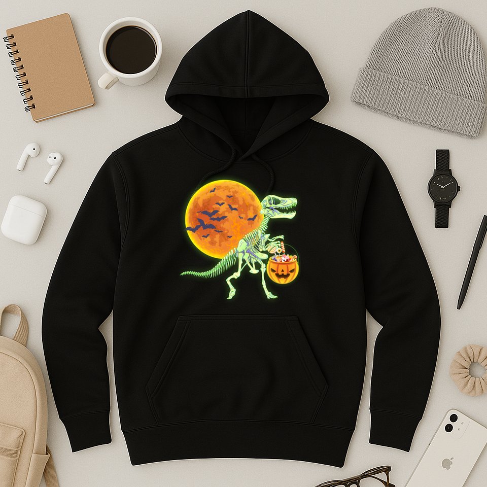 Full Moon T-Rex Dinosaur Skeleton Candy Hoodie