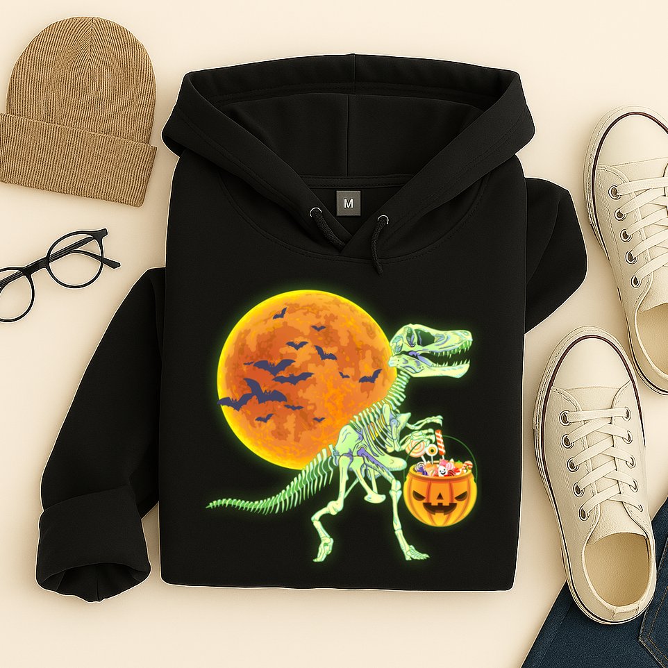 Full Moon T-Rex Dinosaur Skeleton Candy Hoodie