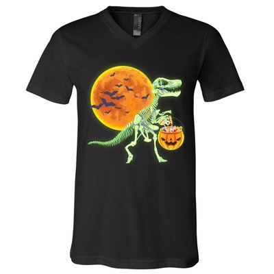 Full Moon T-Rex Dinosaur Skeleton Candy V-Neck T-Shirt