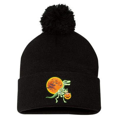 Full Moon T-Rex Dinosaur Skeleton Candy Pom Pom 12in Knit Beanie