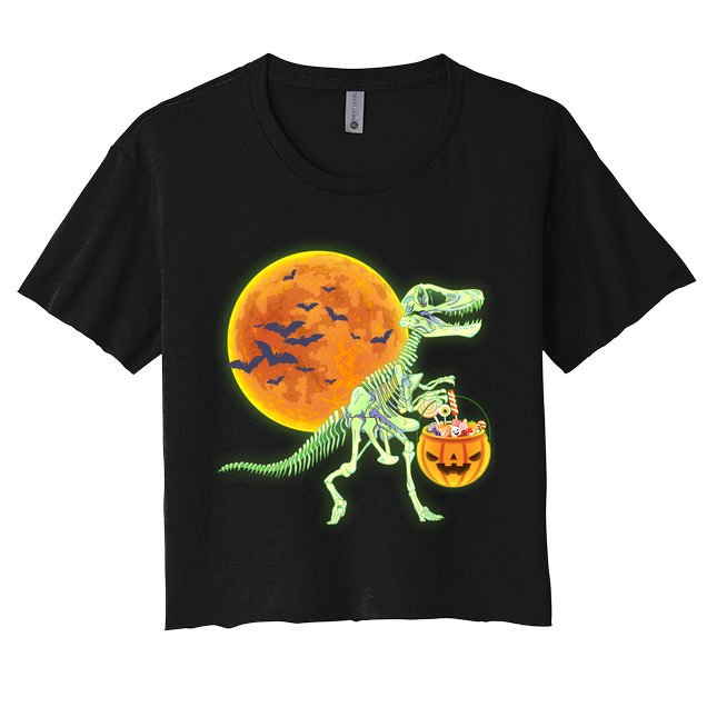 Full Moon T-Rex Dinosaur Skeleton Candy Crop Top