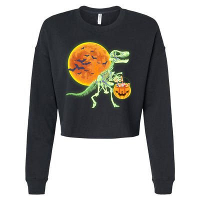Full Moon T-Rex Dinosaur Skeleton Candy Cropped Pullover Crew