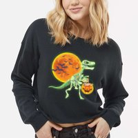 Full Moon T-Rex Dinosaur Skeleton Candy Cropped Pullover Crew