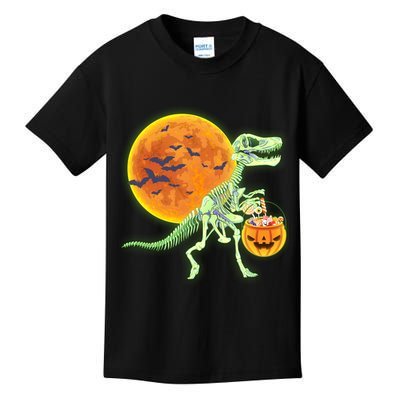 Full Moon T-Rex Dinosaur Skeleton Candy Kids T-Shirt