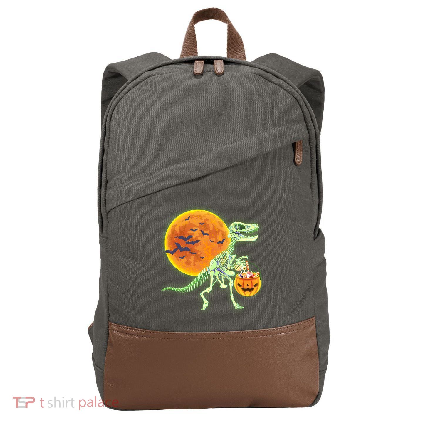 Full Moon T-Rex Dinosaur Skeleton Candy Cotton Canvas Backpack