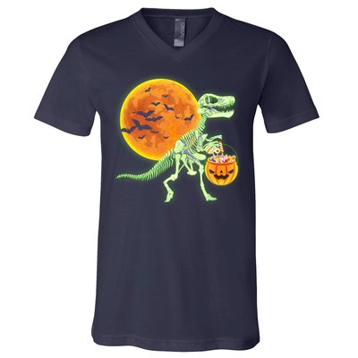 Full Moon T-Rex Dinosaur Skeleton Candy V-Neck T-Shirt