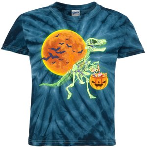 Full Moon T-Rex Dinosaur Skeleton Candy Kids Tie-Dye T-Shirt