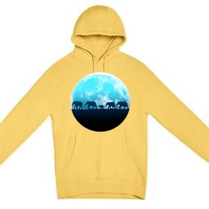 Full Moon With Elephant Family Premium Pullover Hoodie