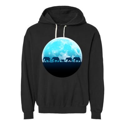 Full Moon With Elephant Family Garment-Dyed Fleece Hoodie