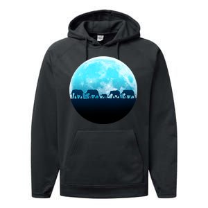 Full Moon With Elephant Family Performance Fleece Hoodie