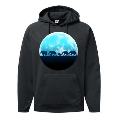 Full Moon With Elephant Family Performance Fleece Hoodie