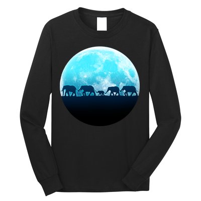 Full Moon With Elephant Family Long Sleeve Shirt