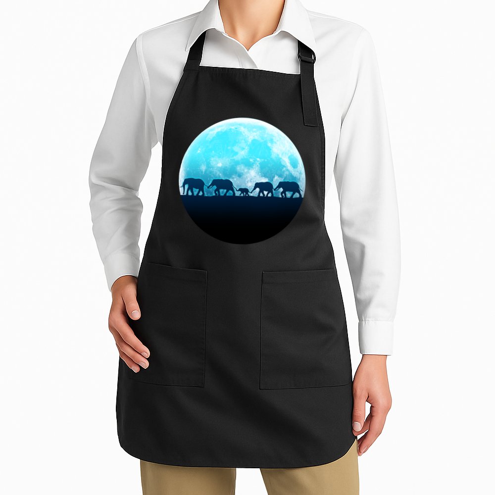 Full Moon With Elephant Family Apron