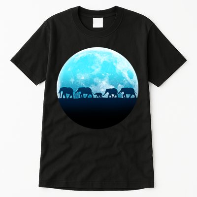 Full Moon With Elephant Family Tall T-Shirt