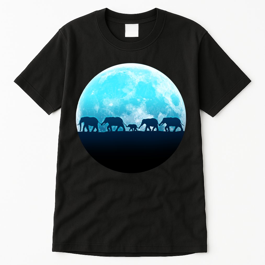 Full Moon With Elephant Family Tall T-Shirt