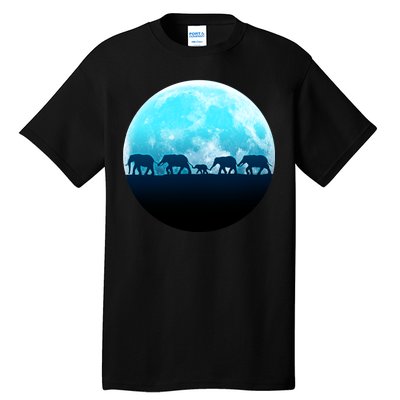 Full Moon With Elephant Family Tall T-Shirt