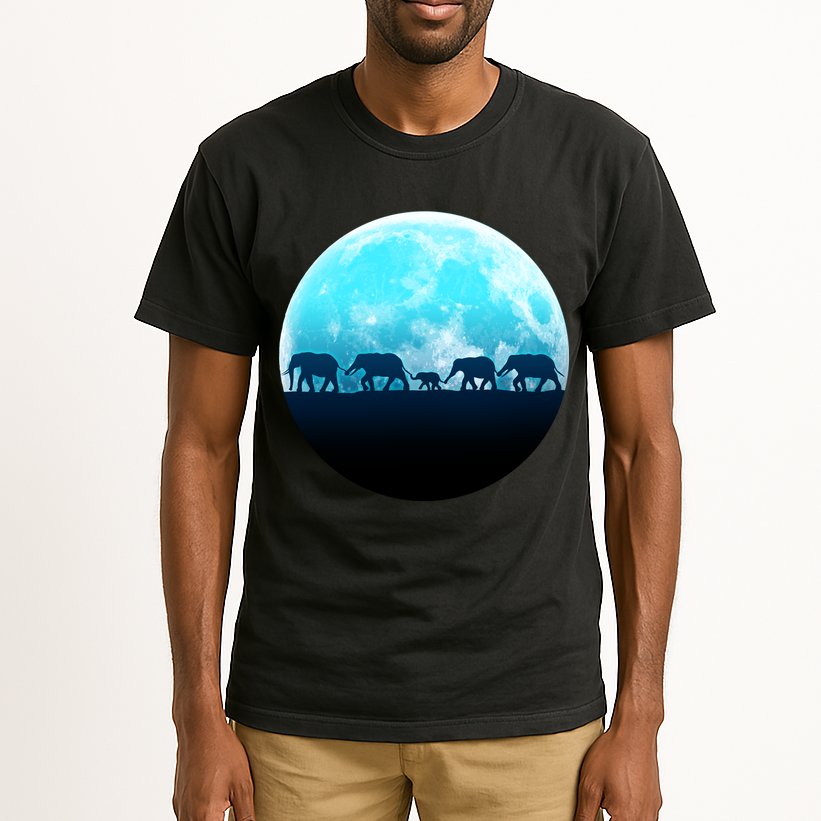 Full Moon With Elephant Family Tall T-Shirt