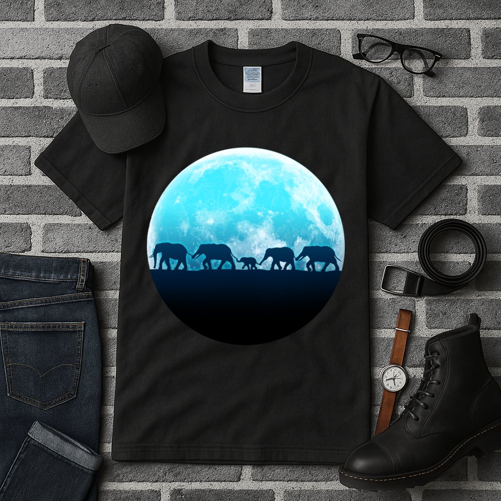 Full Moon With Elephant Family Tall T-Shirt