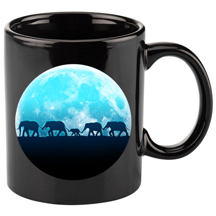Full Moon With Elephant Family 11oz C Handle Ceramic Mug