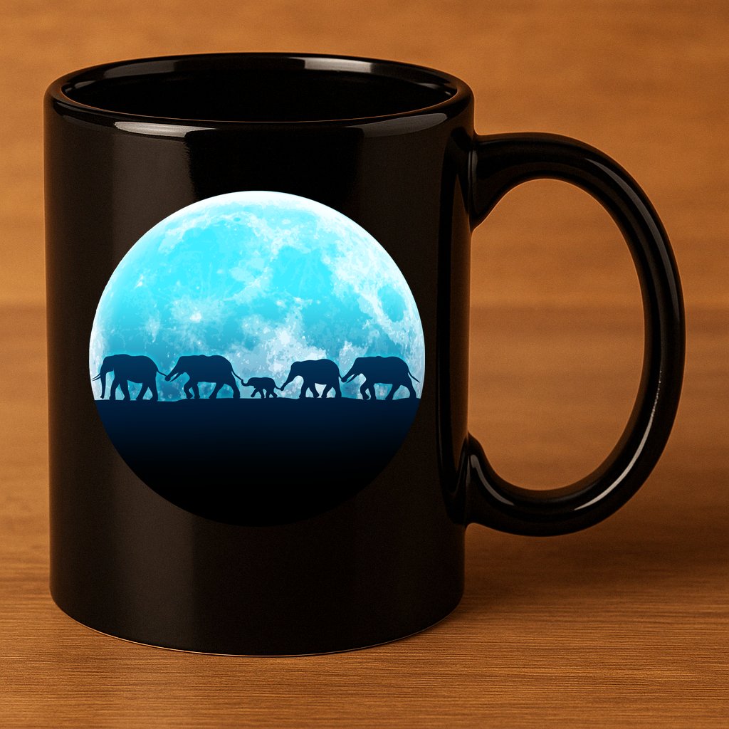 Full Moon With Elephant Family 11oz C Handle Ceramic Mug