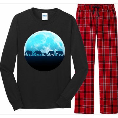 Full Moon With Elephant Family Long Sleeve Pajama Set