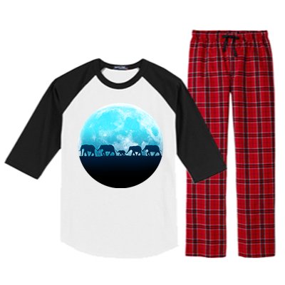 Full Moon With Elephant Family Raglan Sleeve Pajama Set