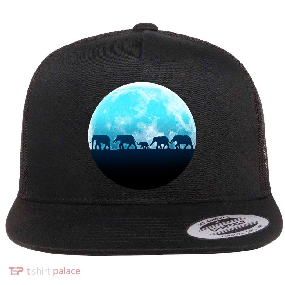 Full Moon With Elephant Family Flatbill Hat