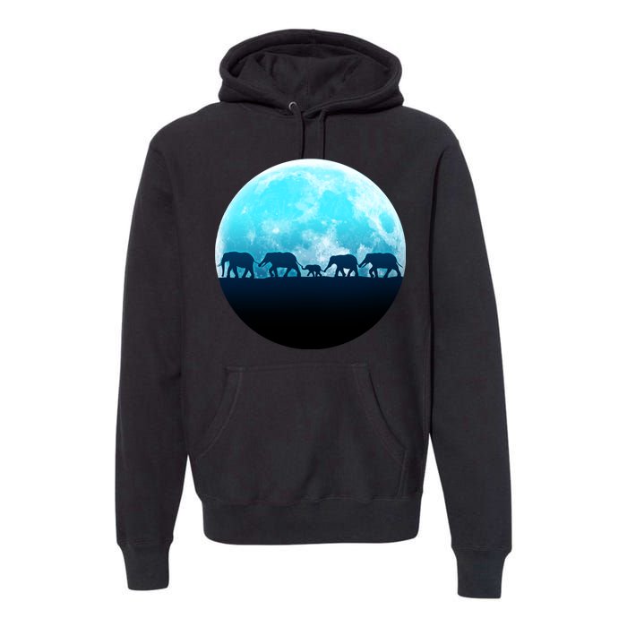 Full Moon With Elephant Family Premium Hoodie