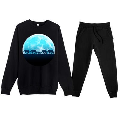 Full Moon With Elephant Family Premium Crewneck Sweatsuit Set