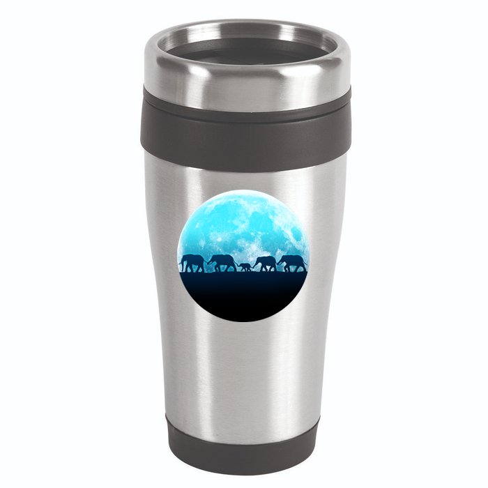 Full Moon With Elephant Family 16oz Travel Tumbler