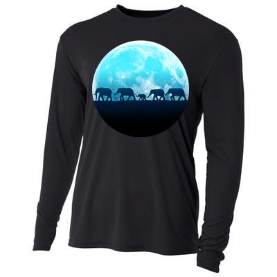 Full Moon With Elephant Family Cooling Performance Long Sleeve Crew